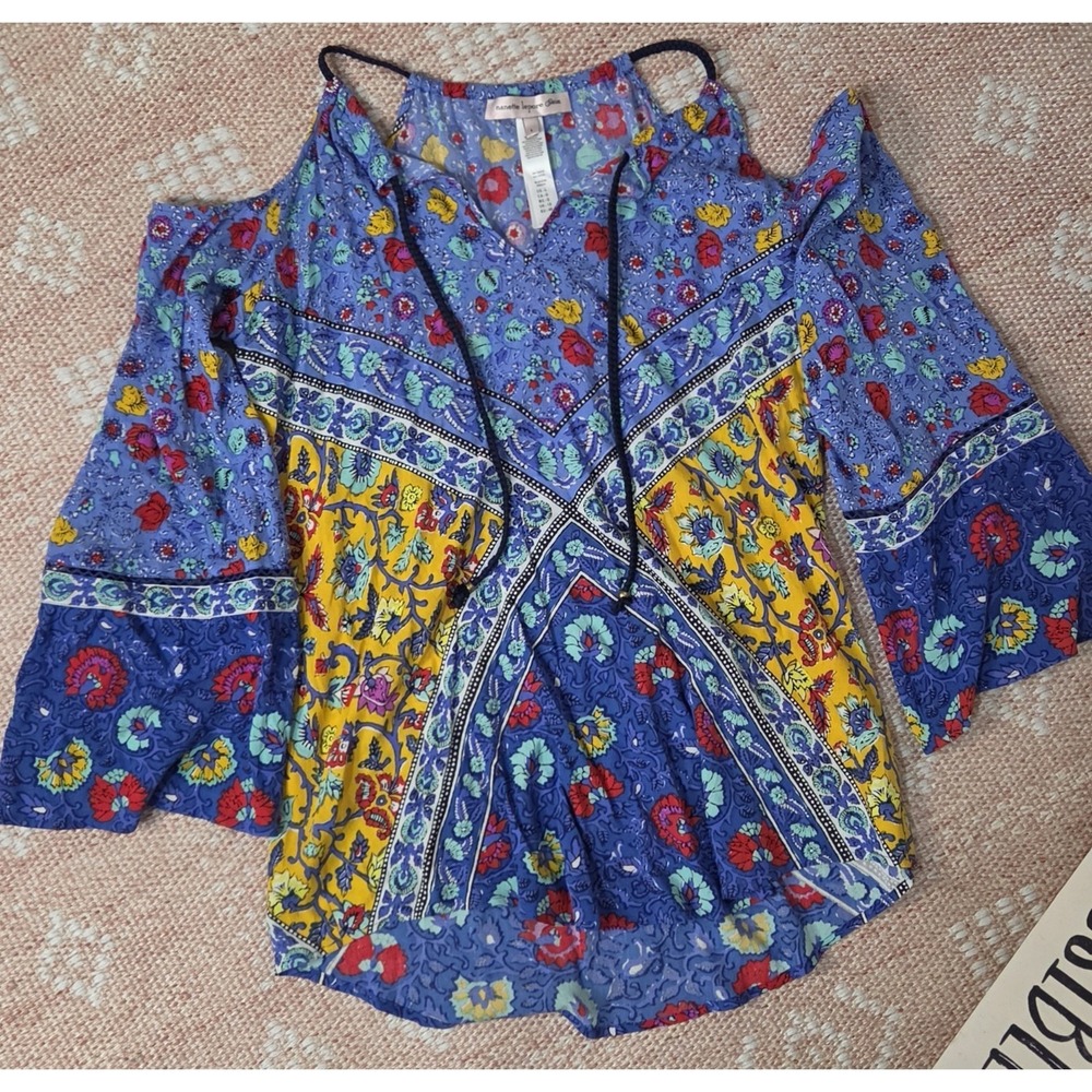 Nanette Lepore Swim cold shoulder‎ coverup blouse boho style bell sleeve Size L